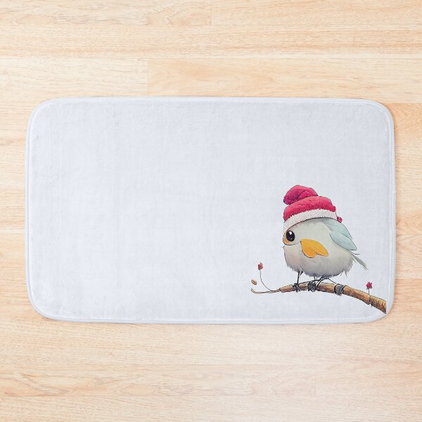 Item preview, Christmas fluffy bird in a Santa Claus hat sits on the branch designed and sold by KOTOdesign.