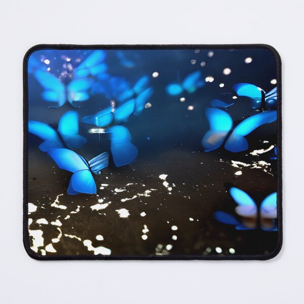Item preview, blue glowing butterfly in night, in the woods, neon color #1 designed and sold by supeart.