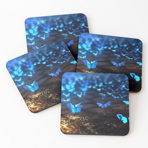 Item preview, blue glowing butterfly in night, in the woods, neon color #3 designed and sold by supeart.