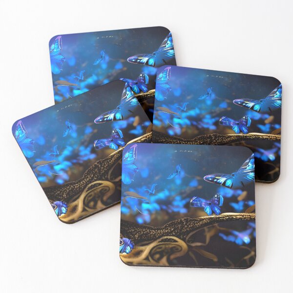 Item preview, blue glowing butterfly in night, in the woods, neon color #4 designed and sold by supeart.