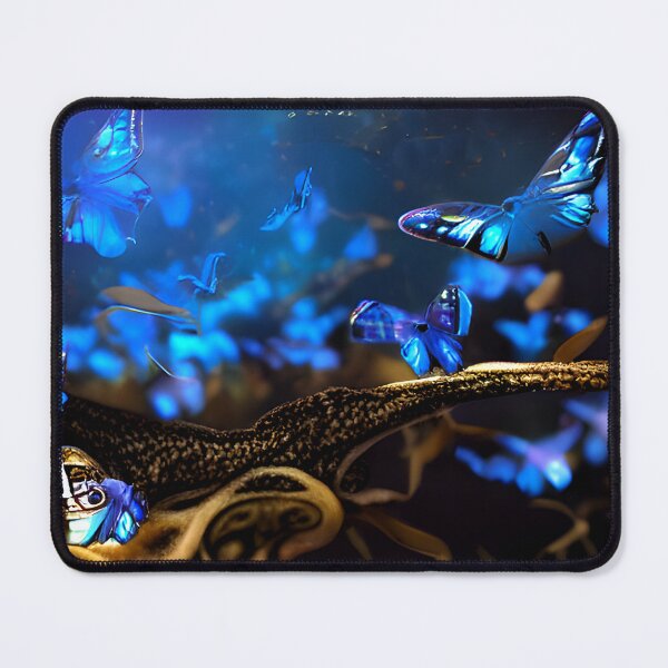Item preview, blue glowing butterfly in night, in the woods, neon color #4 designed and sold by supeart.