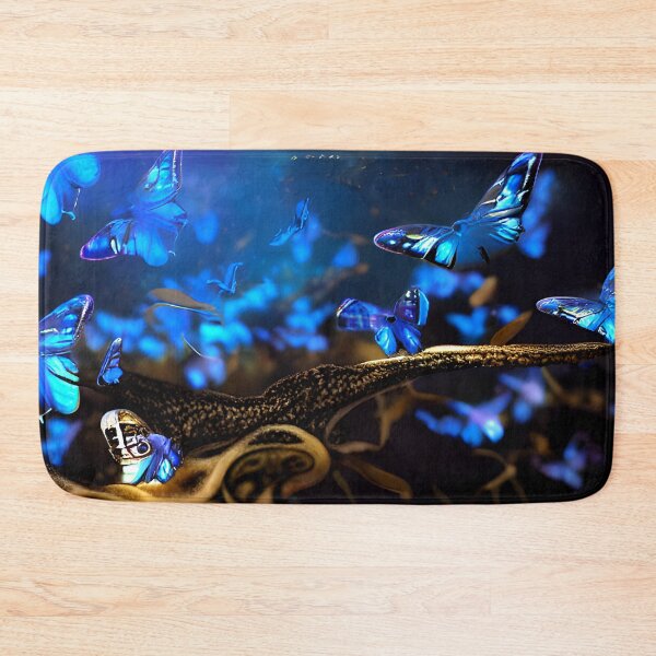 Item preview, blue glowing butterfly in night, in the woods, neon color #4 designed and sold by supeart.