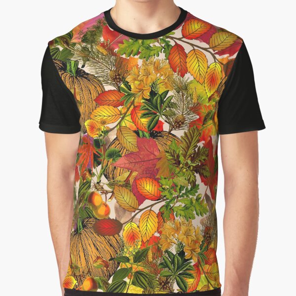 Autumn Fall Leaves Pumpkin Thanksgiving Seasonal Woodland Collage Graphic T-Shirt