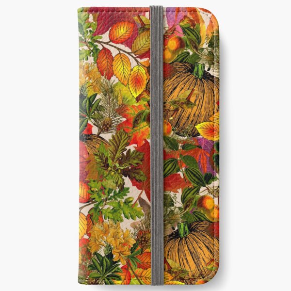 Autumn Fall Leaves Pumpkin Thanksgiving Seasonal Woodland Collage iPhone Wallet