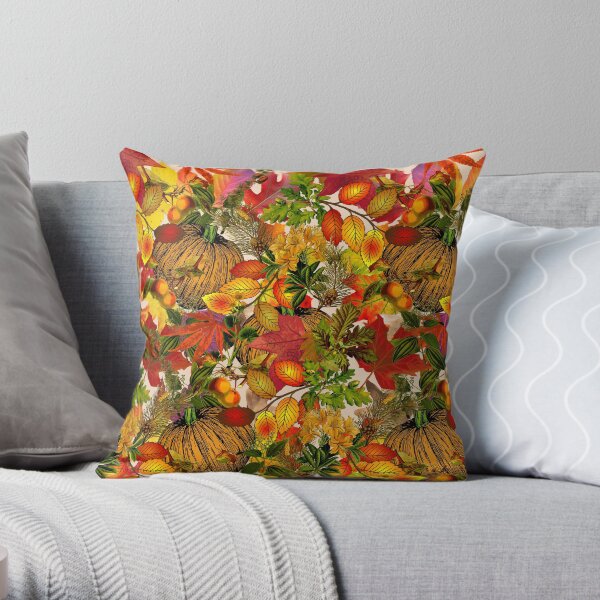 Autumn Fall Leaves Pumpkin Thanksgiving Seasonal Woodland Collage Throw Pillow
