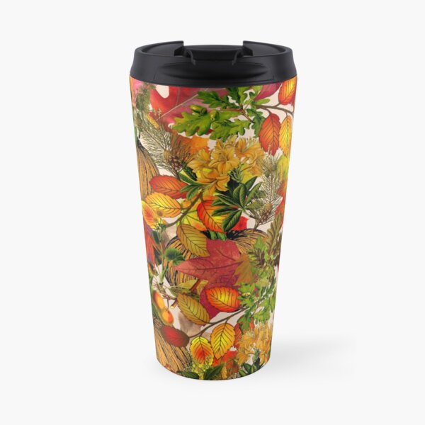 Autumn Fall Leaves Pumpkin Thanksgiving Seasonal Woodland Collage Travel Mug