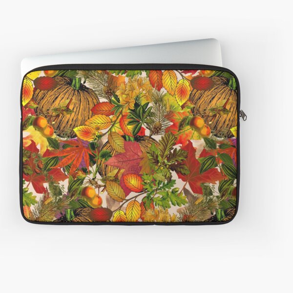 Autumn Fall Leaves Pumpkin Thanksgiving Seasonal Woodland Collage Laptop Sleeve