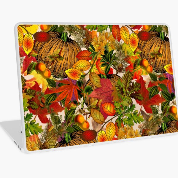 Autumn Fall Leaves Pumpkin Thanksgiving Seasonal Woodland Collage Laptop Skin