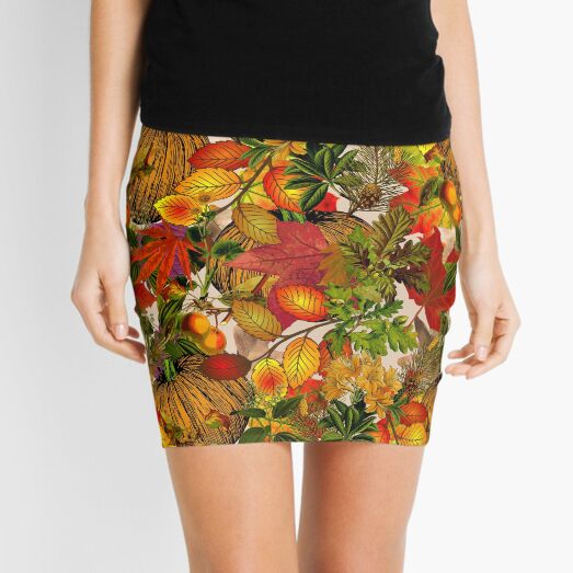 Autumn Fall Leaves Pumpkin Thanksgiving Seasonal Woodland Collage Mini Skirt
