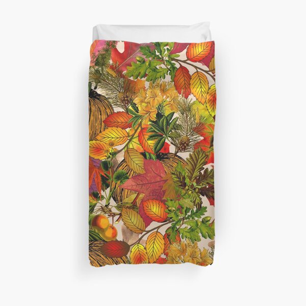 Autumn Fall Leaves Pumpkin Thanksgiving Seasonal Woodland Collage Duvet Cover