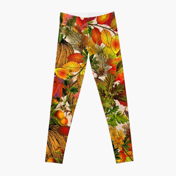 Autumn Fall Leaves Pumpkin Thanksgiving Seasonal Woodland Collage Leggings