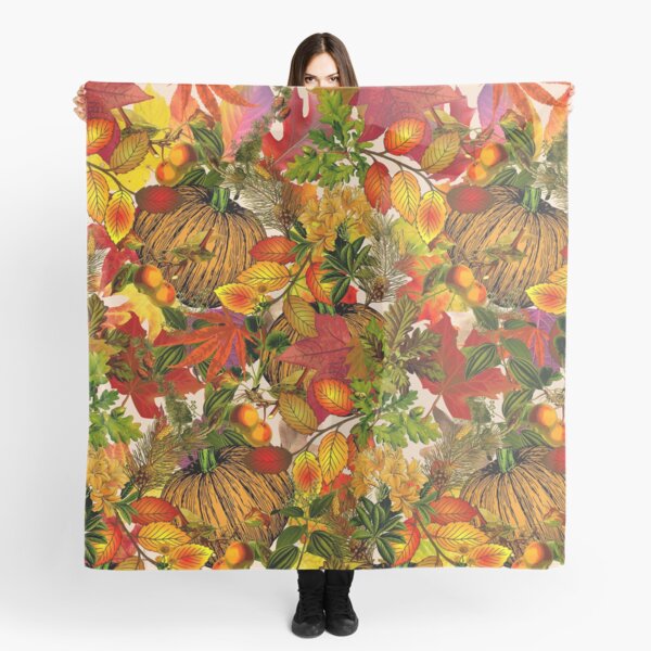 Autumn Fall Leaves Pumpkin Thanksgiving Seasonal Woodland Collage Scarf