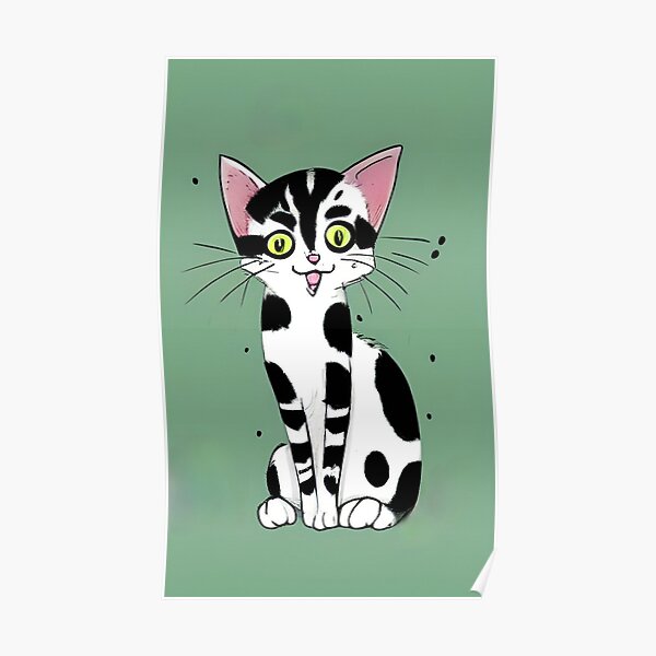 "Cute White Kitty with black spots Art Drawing 2022 " Poster for Sale by PuyaKata Redbubble