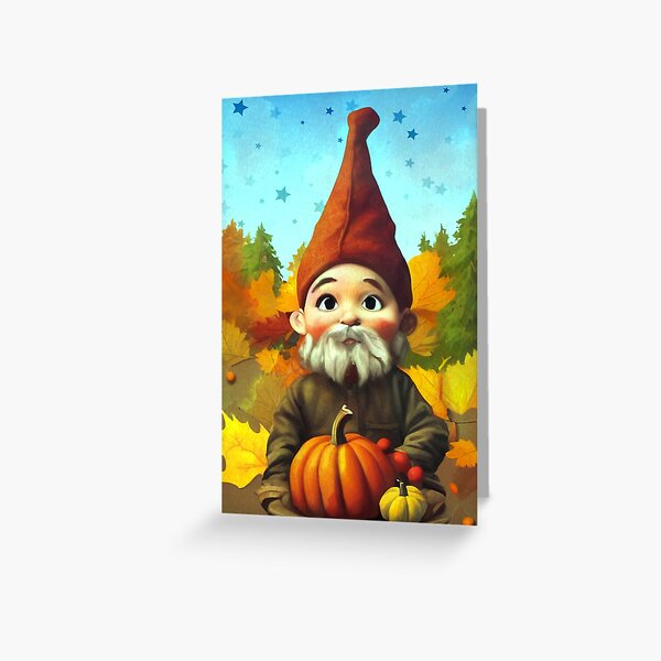 Cute Fall Thanksgiving Gnome With Pumpkins For Autumn Greeting Card