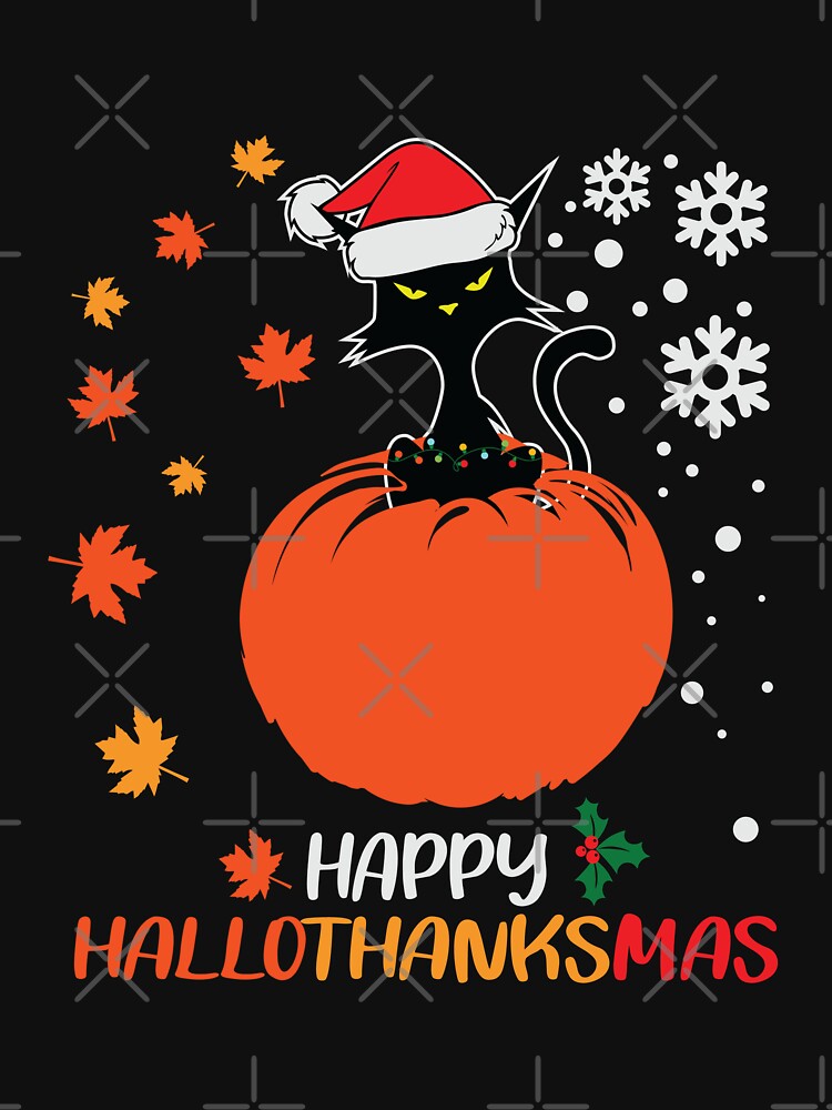 Discover Happy Hallothanksmas Black Cat Halloween Essential T-Shirt