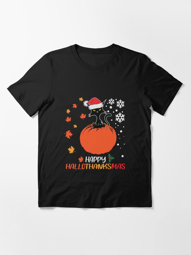Disover Happy Hallothanksmas Black Cat Halloween Essential T-Shirt