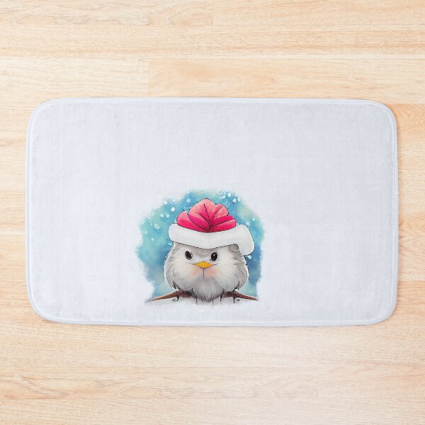 Item preview, Christmas fluffy bird in a Santa Claus hat sits on a snowy branch designed and sold by KOTOdesign.