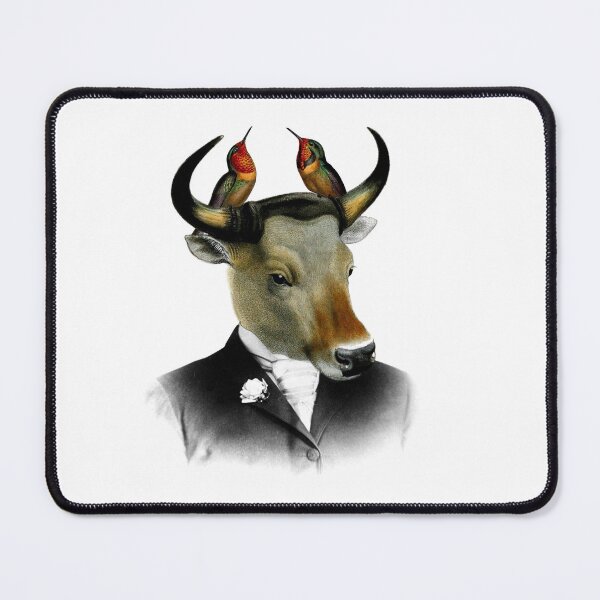 Item preview, Banteng with hummingbirds portrait (white) designed and sold by Madame Memento.