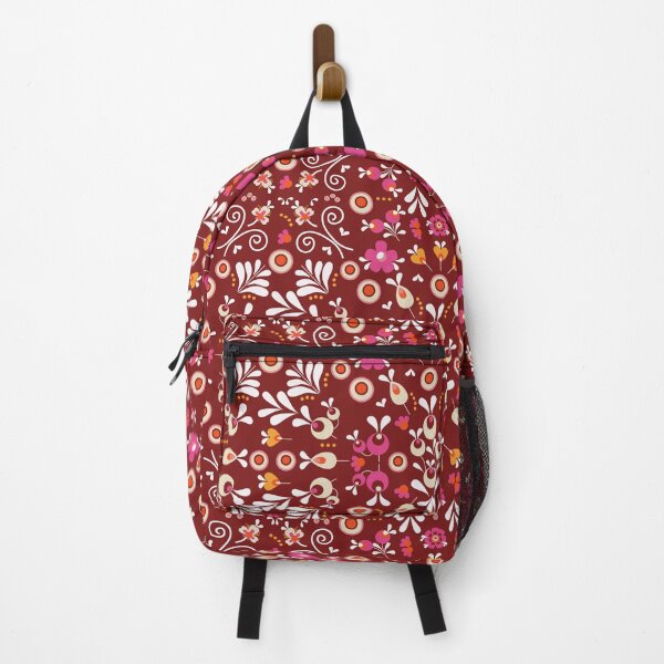 Item preview, Floral folk pattern on Bordeaux background designed and sold by IlustraDeni.