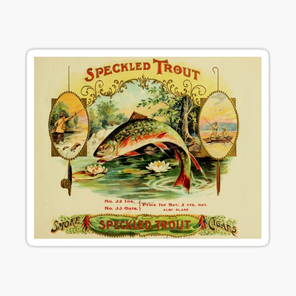 Cigar box label, vintage antique from 1905, speckled trout fly