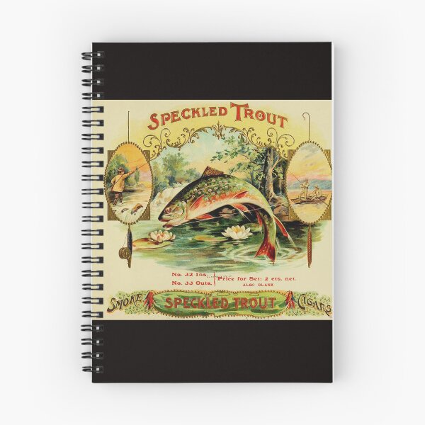 Item preview, Cigar box label, vintage antique from 1905, speckled trout fly fishing designed and sold by Jillyanne Downs.