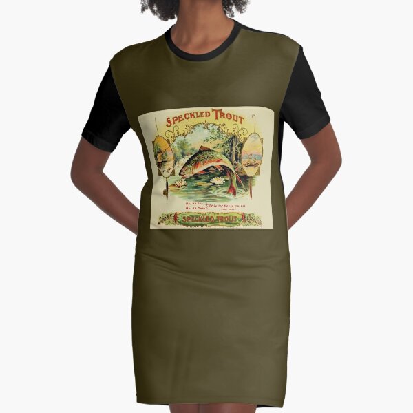 Cigar box label, vintage antique from 1905, speckled trout fly fishing  Graphic T-Shirt Dress for Sale by Jillyanne Downs