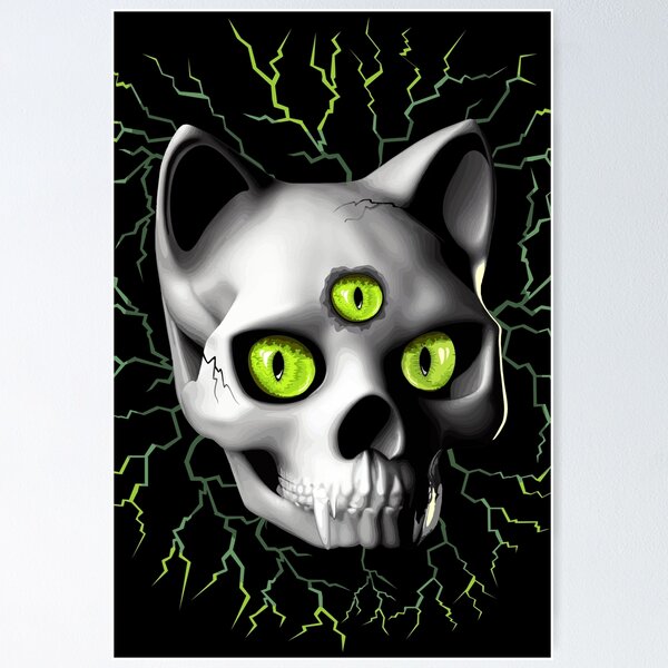 Artikelvorschau, Cat Skull Three Eyes Creepy Surreal Horror Portrait entworfen und verkauft von BluedarkArt.