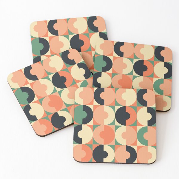 Item preview, Retro Square and Circle Tile Green Black and Blush designed and sold by Blue-Banana.