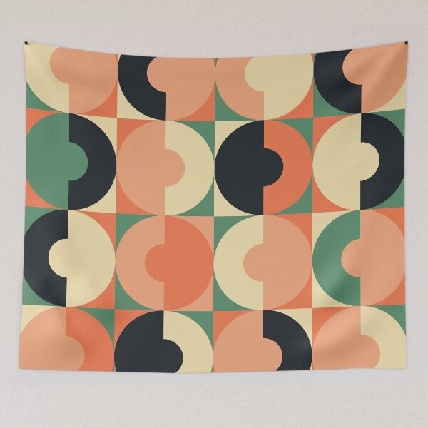 Item preview, Retro Square and Circle Tile Green Black and Blush designed and sold by Blue-Banana.