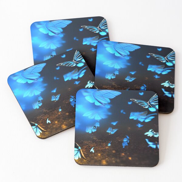 Item preview, blue glowing butterfly in night, in the woods, neon color #6 designed and sold by supeart.