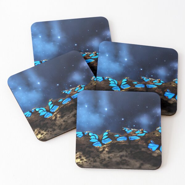 Item preview, blue glowing butterfly in night, in the woods, neon color #7 designed and sold by supeart.
