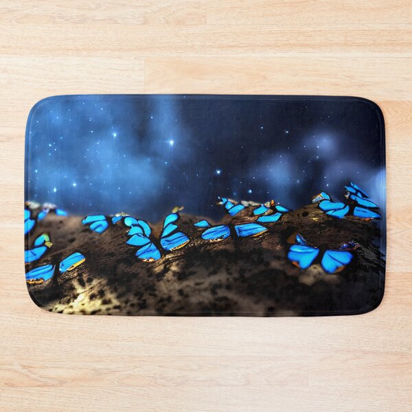 Item preview, blue glowing butterfly in night, in the woods, neon color #7 designed and sold by supeart.