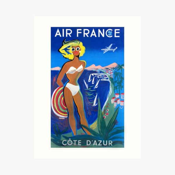1953 Air France Cote D’Azur Travel Poster Art Print