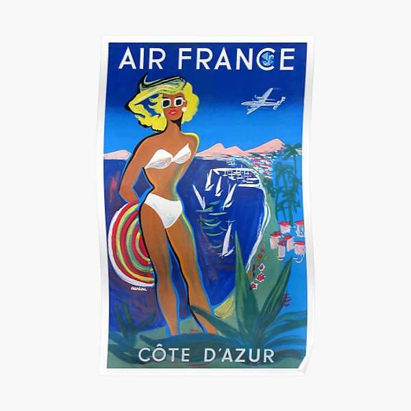 1953 Air France Cote D’Azur Travel Poster Poster