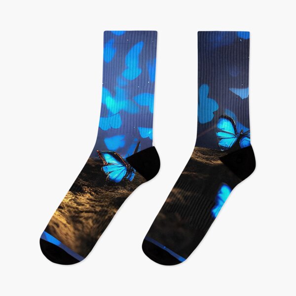 Item preview, blue glowing butterfly in night, in the woods, neon color #9 designed and sold by supeart.