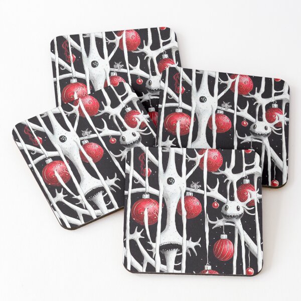 Item preview,  Whimsical Christmas Pattern with Red Ornaments and White Monster Creatures designed and sold by GrimCutie.