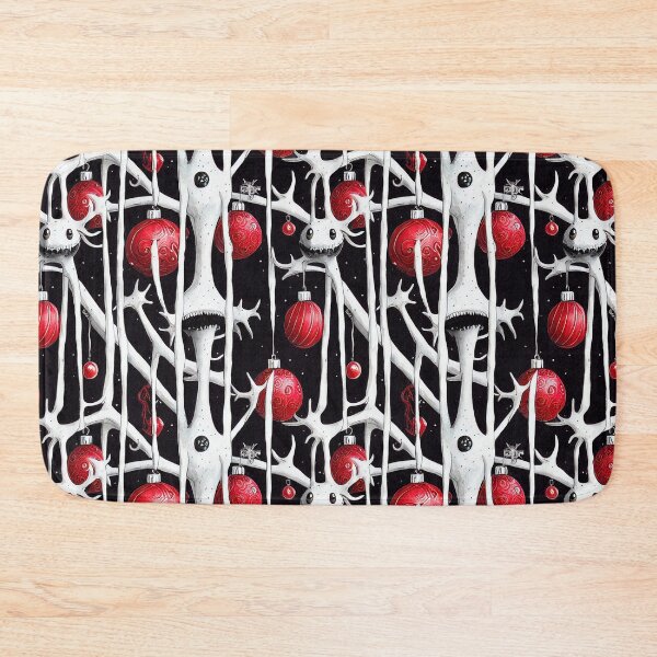 Item preview,  Whimsical Christmas Pattern with Red Ornaments and White Monster Creatures designed and sold by GrimCutie.
