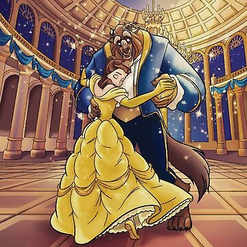 Beauty and the Beast Belle and Beast Dancing Art Framed Textured Picture  Print