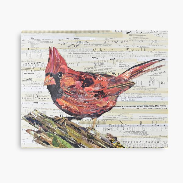 Cardinal Collage by C.E. White - Red Bird Metal Print