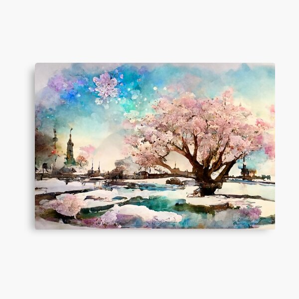 Cherry Blossom Watercolor Painting Colorful Tree Art Print Tote Bag