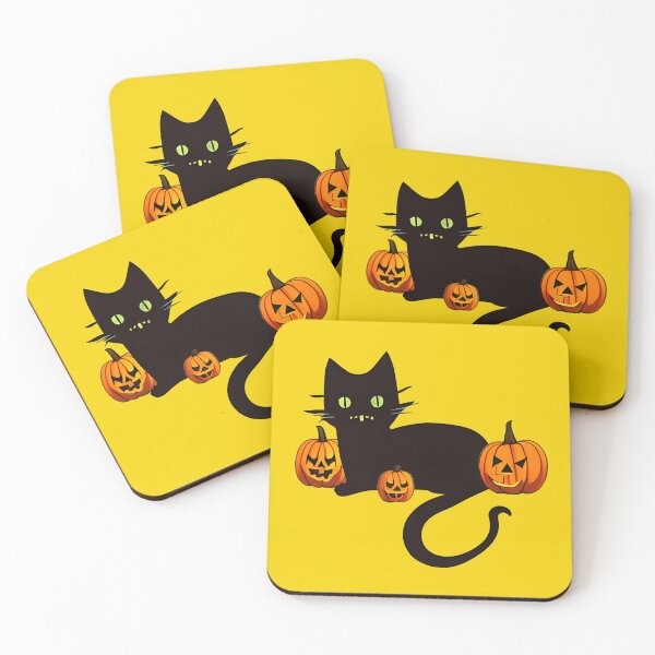 Artikelvorschau, Lim Heng Swee Kuschelige schwarze Katze, die mit Halloween-Kürbissen spielt entworfen und verkauft von postars.