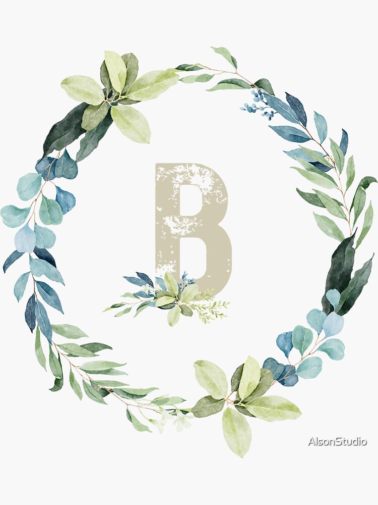 "Letter "B" - Blue And Green Floral Monogram " Sticker For Sale By ...