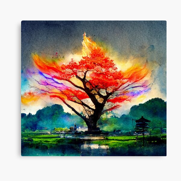 Reading Book on a Sakura Tree Art Print of Original Watercolor