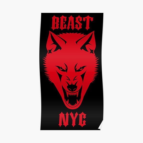 "Beast NYC Wolf Sportswear Red Wolf Gym Workout Bodybuilder" Poster for