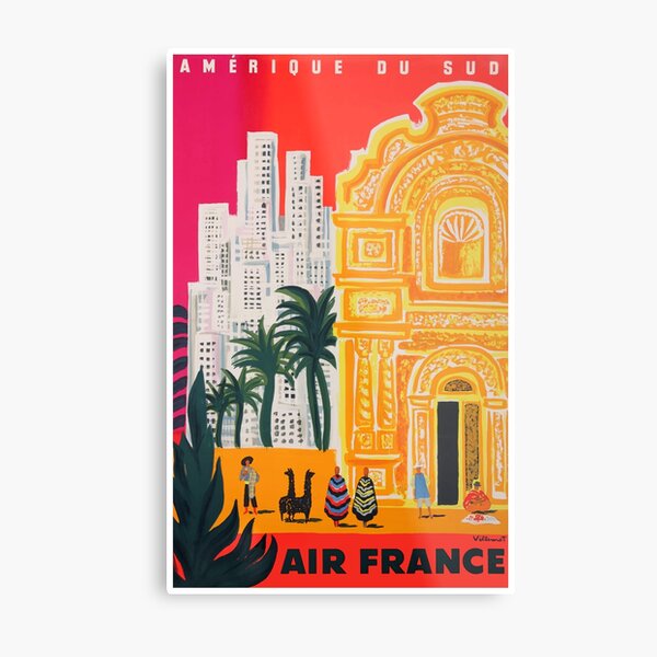 Cartel de viaje de Air France Amérique du Sud 1958 Lámina metálica