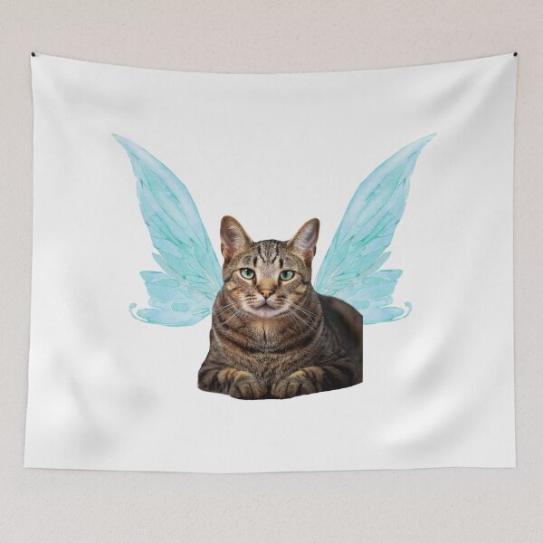 Item preview, Fairy Cat - Blue Butterfly Wings Brown Tabby Cottagecore designed and sold by SundaySoup.