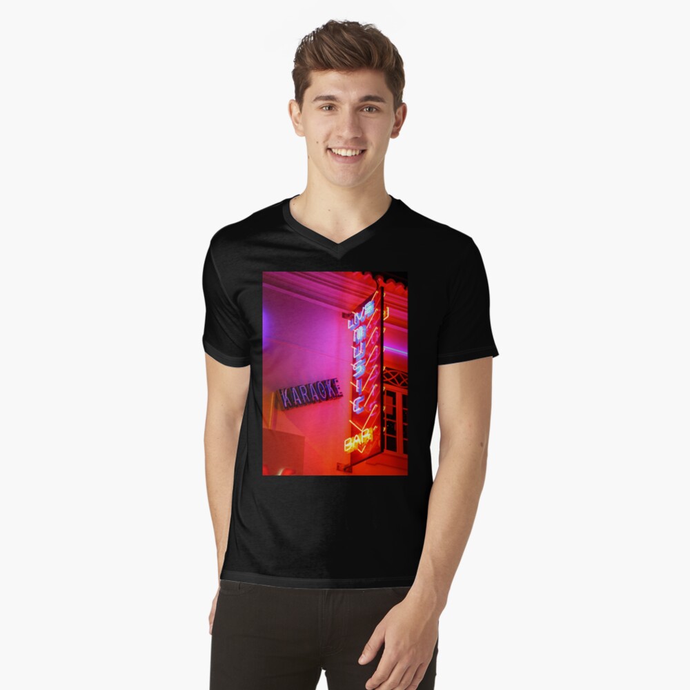 Karaoke Music Neon Sign Lights V-Neck T-Shirt