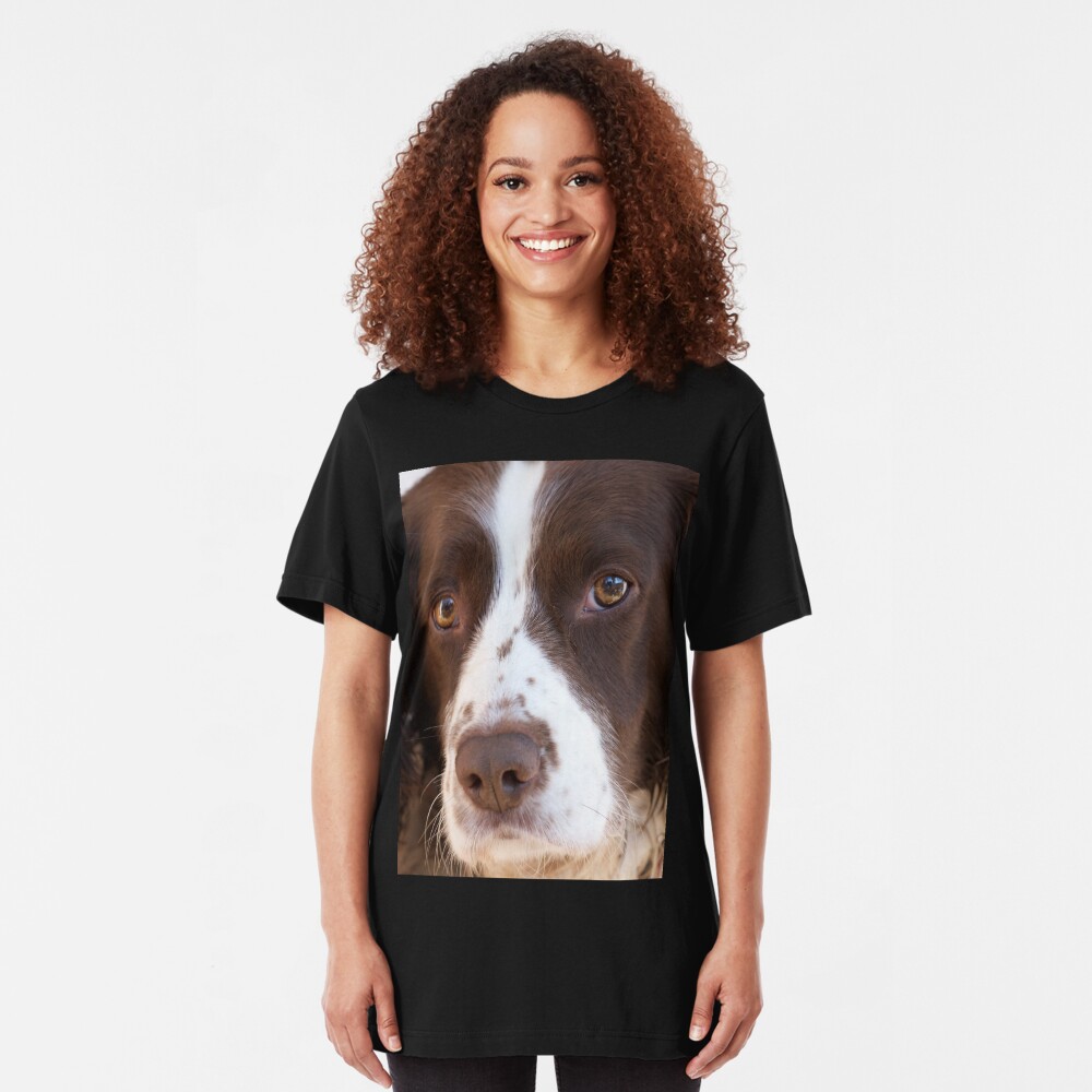Brown and White Springer Spaniel Portrait Slim Fit T-Shirt