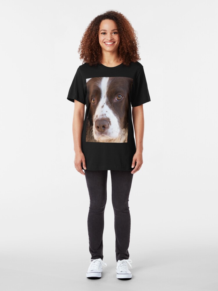 Alternate view of Brown and White Springer Spaniel Portrait Slim Fit T-Shirt