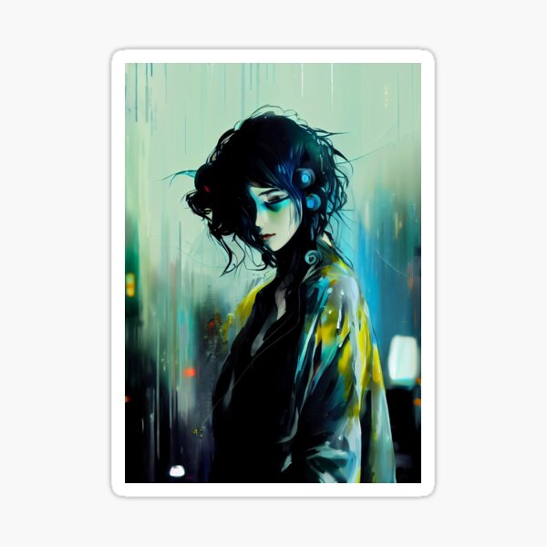 Anime Girl With Dark Hair Under The Rain Background, Depression